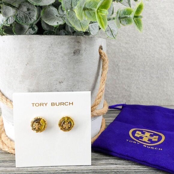 Tory Burch Roxanne Circle Stud Earrings Rolled Brass/Gold OS - Picture 2 of 12